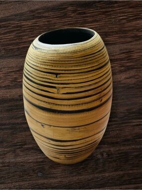 Decorative Handmade Striped Bamboo Cocoon Vase - Tan& Black